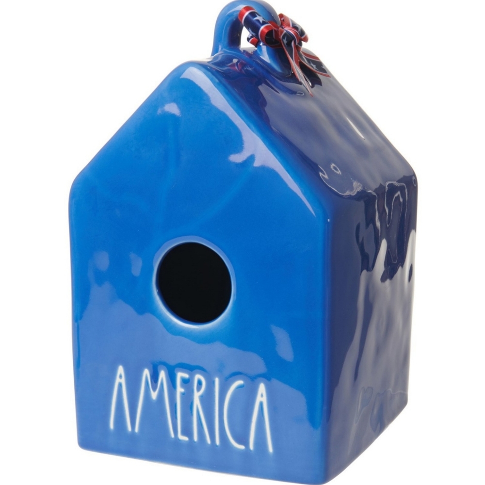 Rae Dunn Birdhouse AMERICA Square Blue